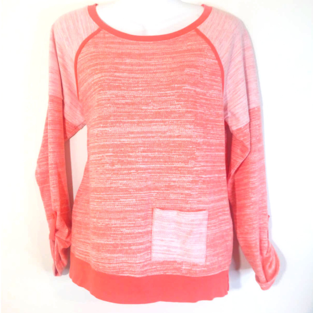Jones New York Sport Women Sz L Coral Orange Long Sleeve Top With Pocket - Picture 1 of 8
